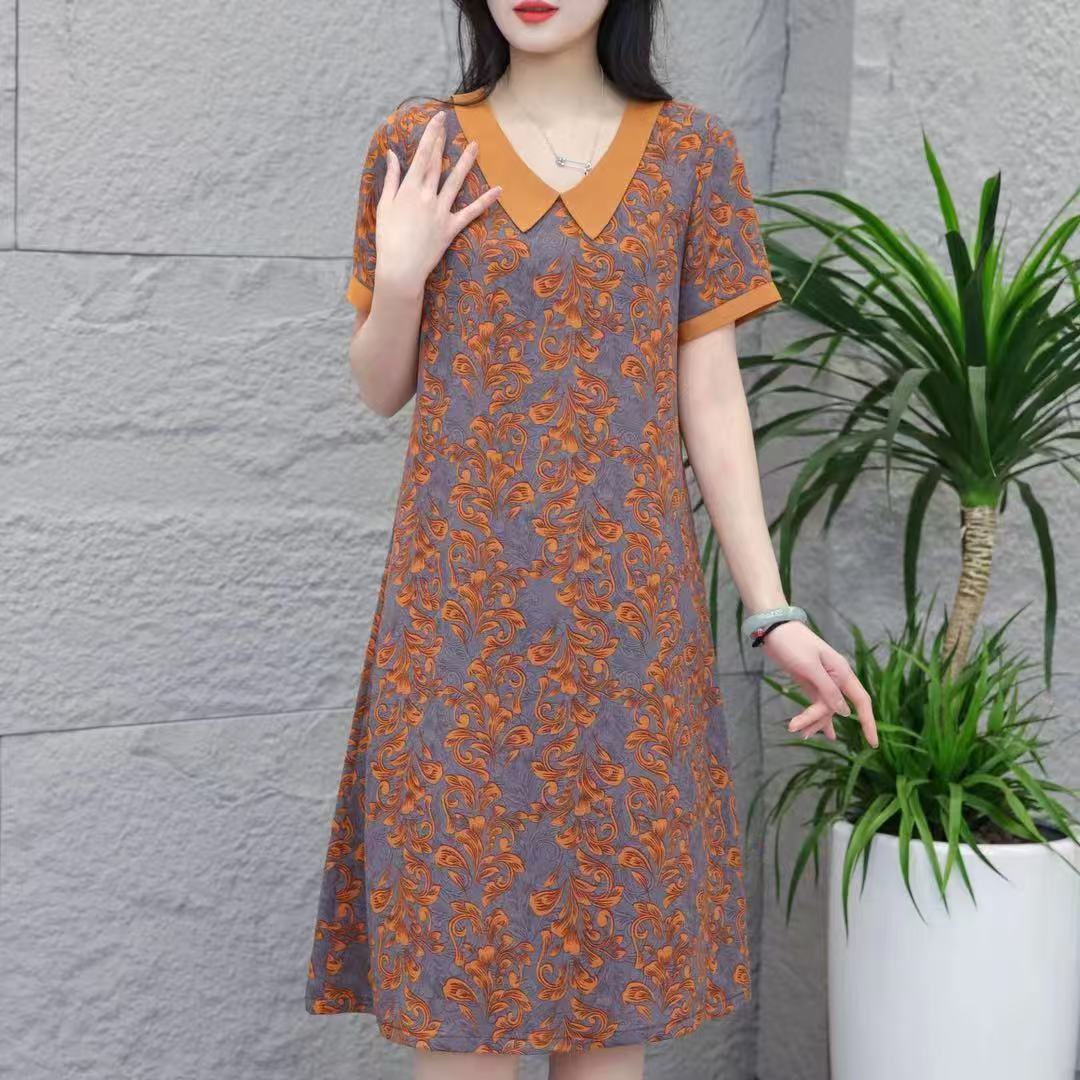 polo领休闲运动连衣裙2023夏装新款大码遮肚减龄气质中长款a字裙
