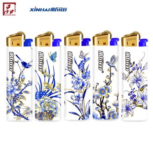 新海打火机XHF8019s青花瓷滑轮火石一次性防爆砂轮国潮明火点火器