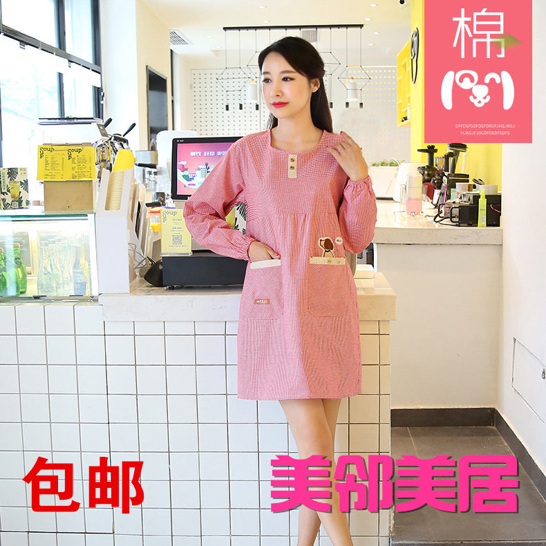 99米格卡通小狗全棉韩版家居防水衬里厨房做饭成人女孩围裙包邮