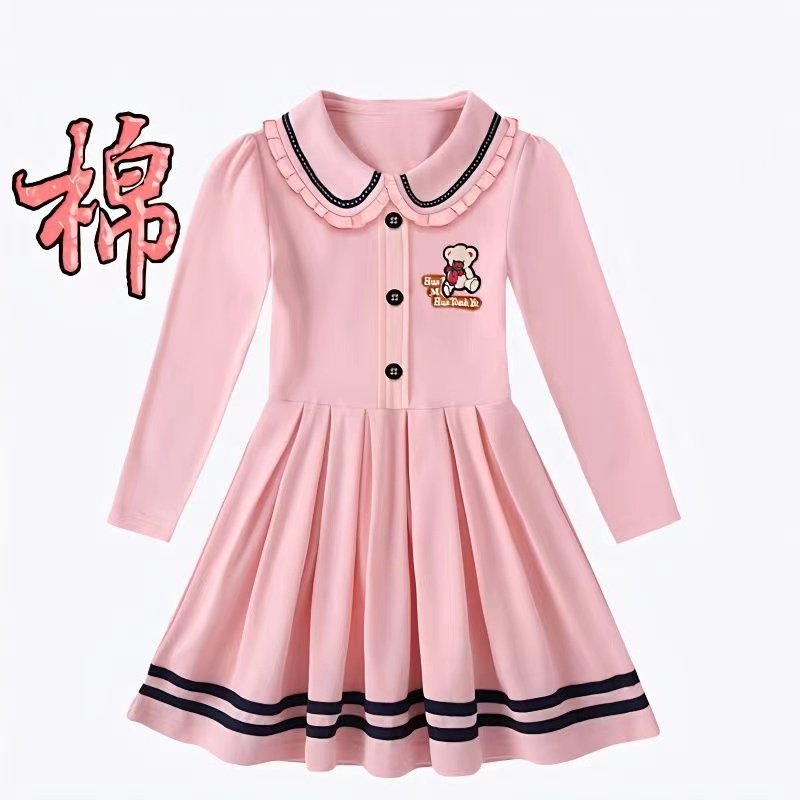 女童学院风连衣裙公主裙新款春装开胸衫中长款大小孩儿童装棉裙子