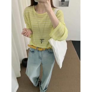 韩系慵懒风防晒条纹针织衫 KJ2025早秋新款 女宽松显瘦百搭上衣潮