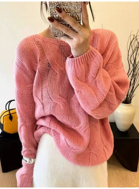 MYF羊毛蜜熊圆领大麻花针织衫女25秋冬外穿慵懒风欧货高级感毛衣