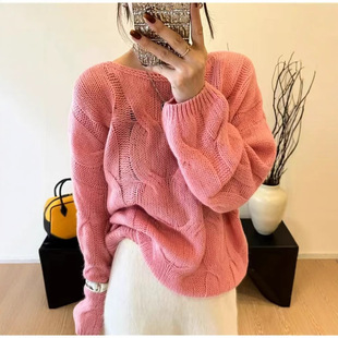 MYF羊毛蜜熊圆领大麻花针织衫女25秋冬外穿慵懒风欧货高级感毛衣