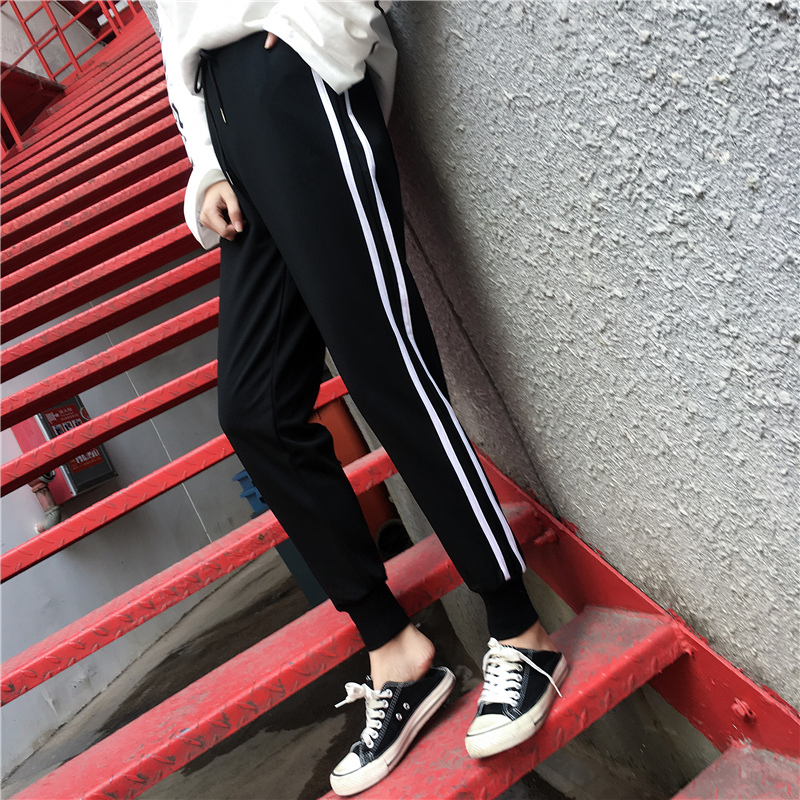 97#锦棉罗马--实拍 运动裤女长裤百搭学生宽松两条杠韩版休闲裤