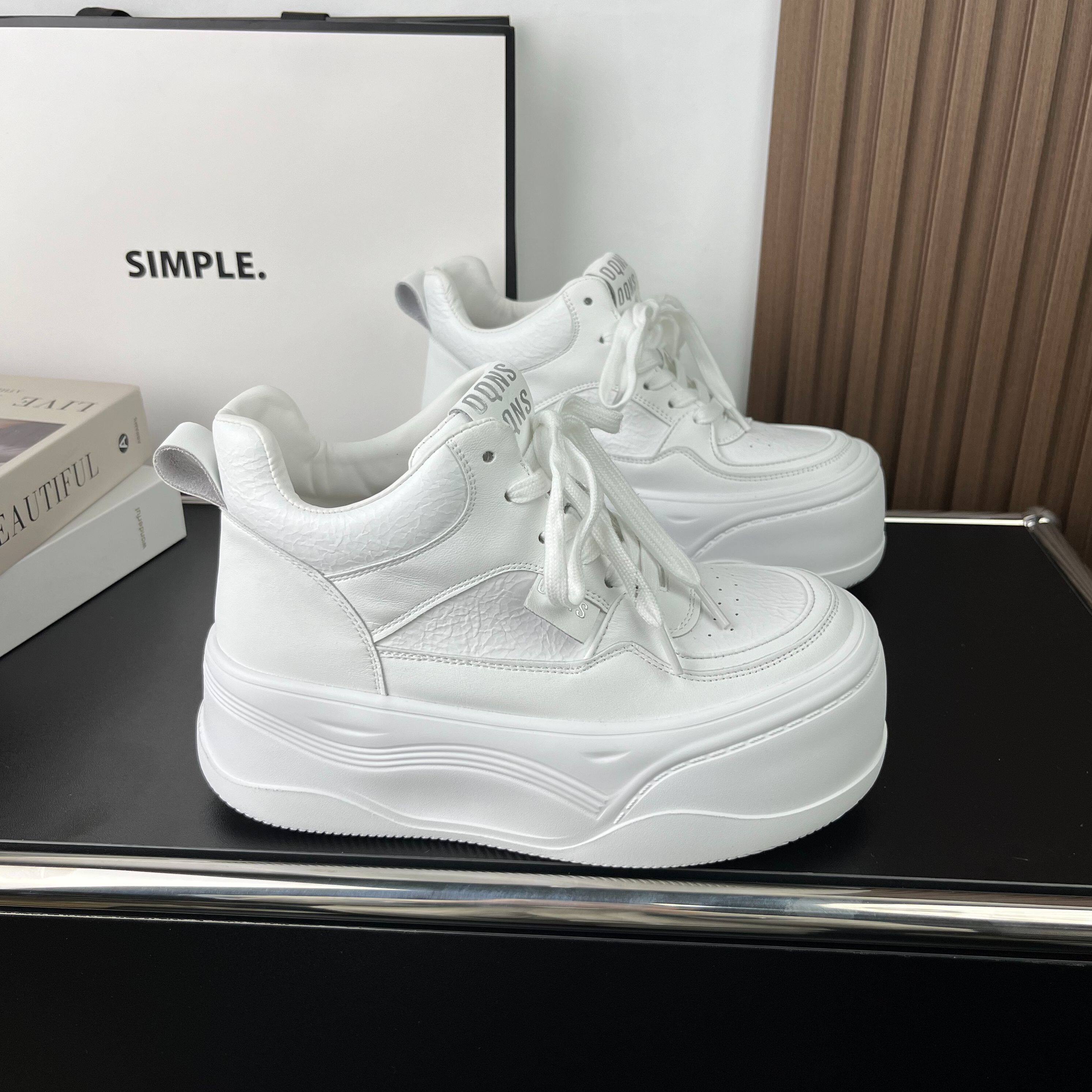 厚底真皮高帮小白鞋女2026春季新款小个子增高户外休闲鞋运动板鞋