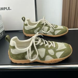 2026新款复古鱼骨麻纱拼色绿色德训鞋女休闲运动板鞋百搭阿甘鞋