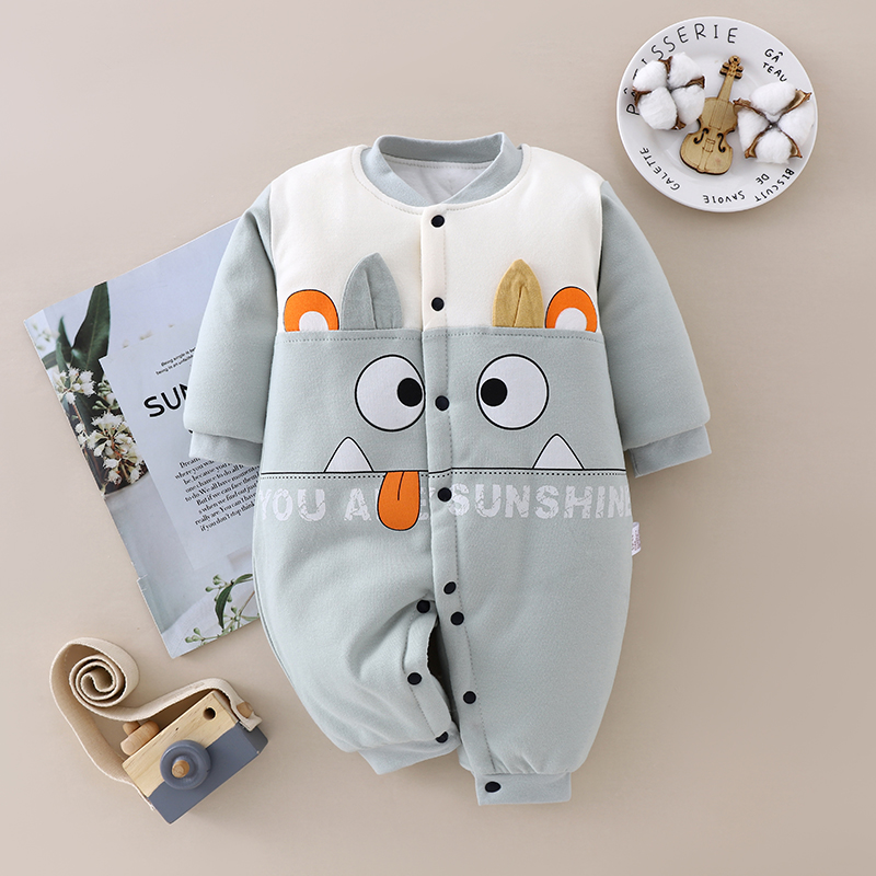 秋冬纯棉夹棉婴儿连体衣宝宝棉衣