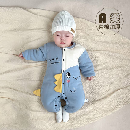 婴儿冬装男宝宝连体衣服秋冬季套装满月外出抱衣1岁0加厚棉衣女潮