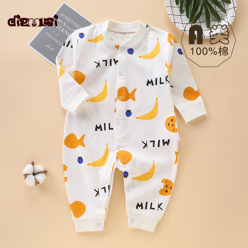 婴儿衣服纯棉夏装长袖薄款连体衣