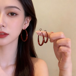 复古安可拉红耳圈素圈耳环高级感耳钉 新年鸿运 JMSN原创设计