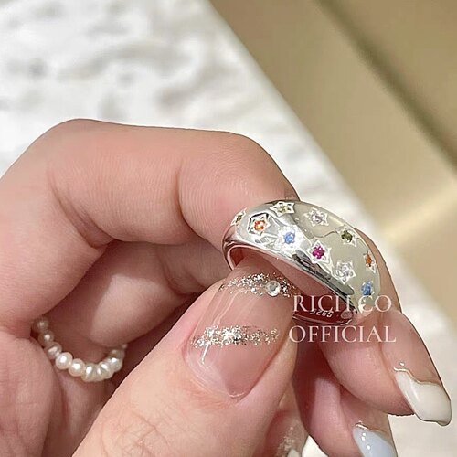 ins时尚精致复古星愿戒开口戒星星彩钻面包戒指ins小众彩色星B30