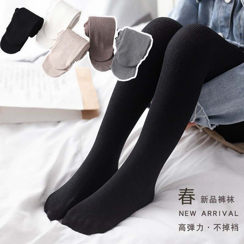 高密精纺女童打底裤春秋竖条纹儿童连脚裤袜纯色中大童不掉裆裤袜图片