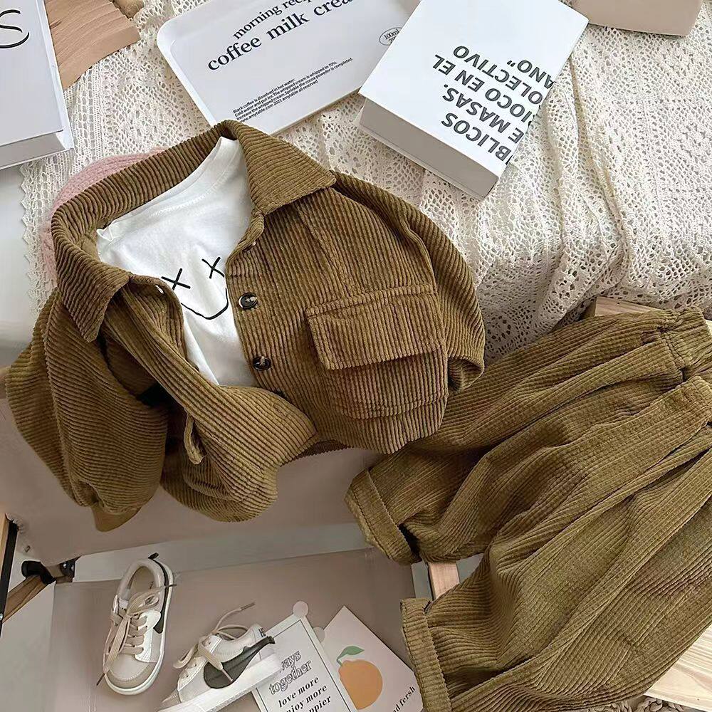 Baby boy corduroy Suit Spring & Fall 2024 New arrival Handsome western style Outwear Two-piece set kids Long sleeves Spring & Fall pack
