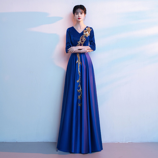 大合唱团演出服女长裙红歌比赛服装红色爱国朗诵指挥主持人晚礼服