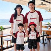 夏季 休闲家庭装 亲子装 一家三四口纯棉T恤母子母女装 短袖 2026新款
