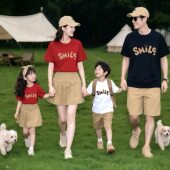 旅游度假全家装 短袖 t恤一家三四口过年婴儿母女母子装 新年亲子装