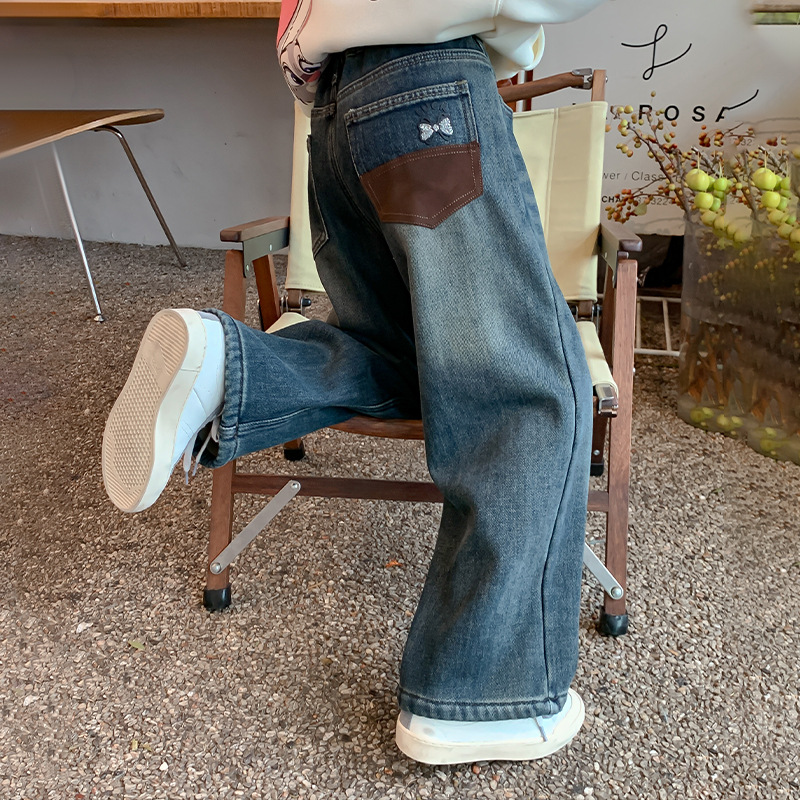 女童牛仔裤2024秋冬新款中大童洋气加绒加厚裤子儿童冬季外穿长裤