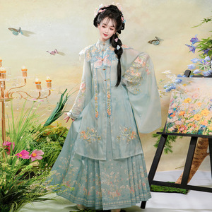 原创明制汉服女装2026新款立领中国风云肩重工刺绣长衫马面裙套装