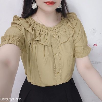法式一字肩碎花雪纺上衣女短袖2025夏季新款设计感荷叶边气质衬衫