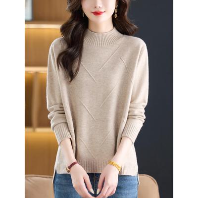 秋冬毛衣女新款半高领羊毛衫胖mm宽松大码洋气内搭上衣针织打底衫