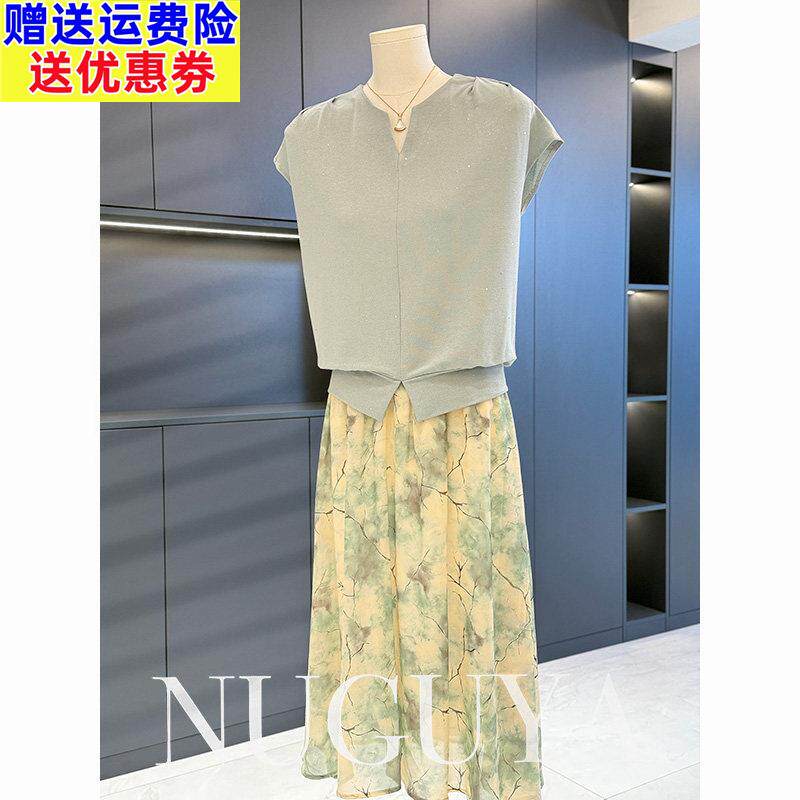 时尚洋派雪纺中年人洋装女套装夏装新款中长版妈妈装裙子两件套