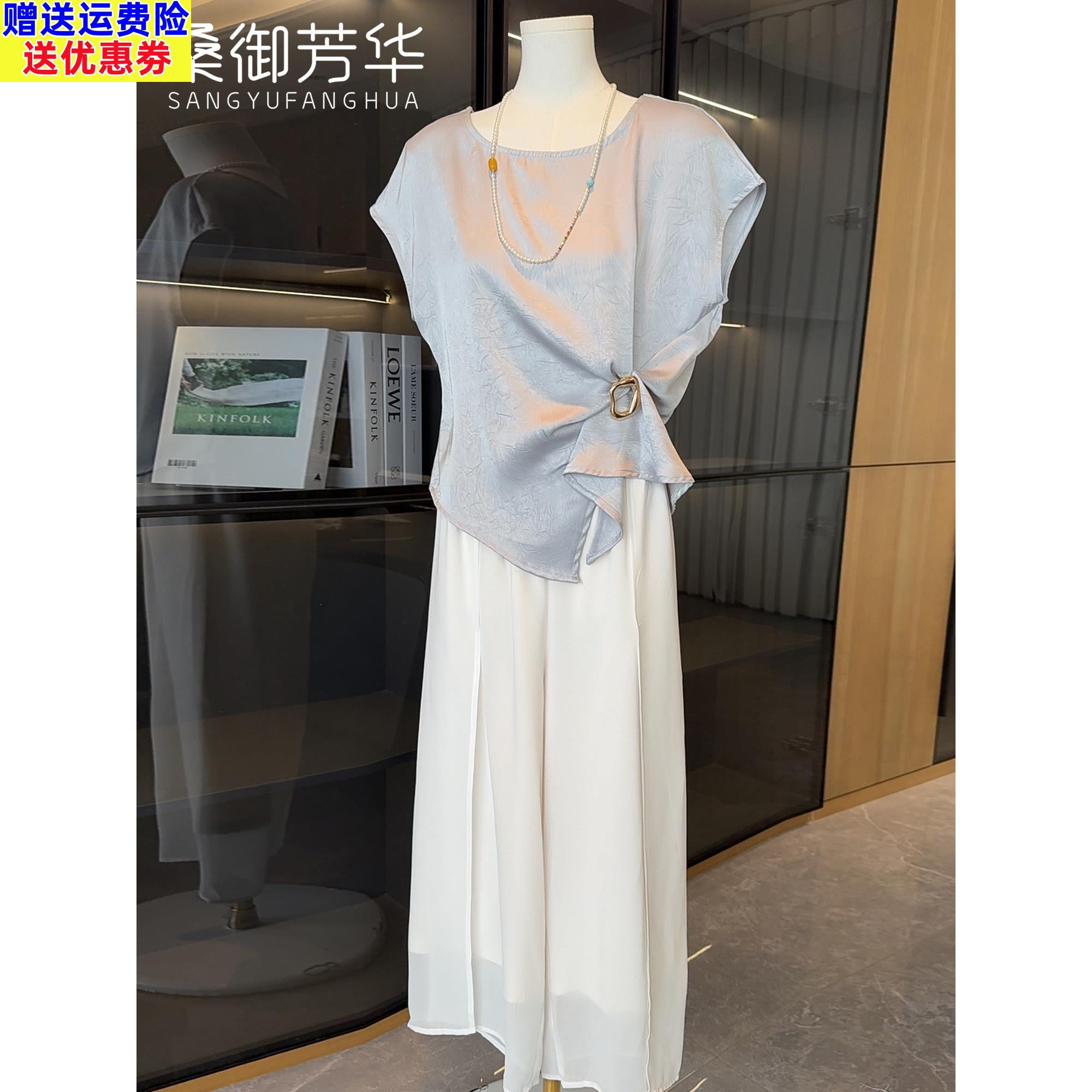 时尚洋派妈妈装端庄大气杨雪纺套装夏装新款中老年女装减龄两件套