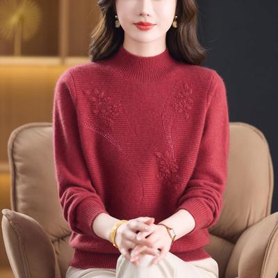 中老年女装秋冬新款双股加厚羊绒衫毛衣时尚妈妈高品质羊毛打底衫