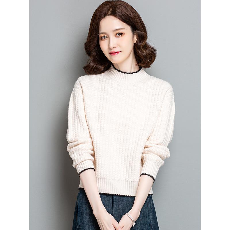 秋冬新款半高领毛衣女小个子短款宽松针织内搭打底衫简约百搭上衣