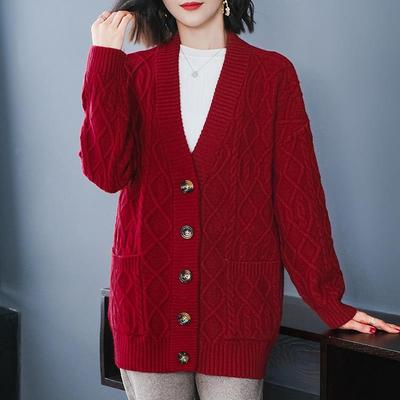 羊毛衫毛衣外套女宽松外穿加肥加大码胖220斤针织开衫外搭妈妈装