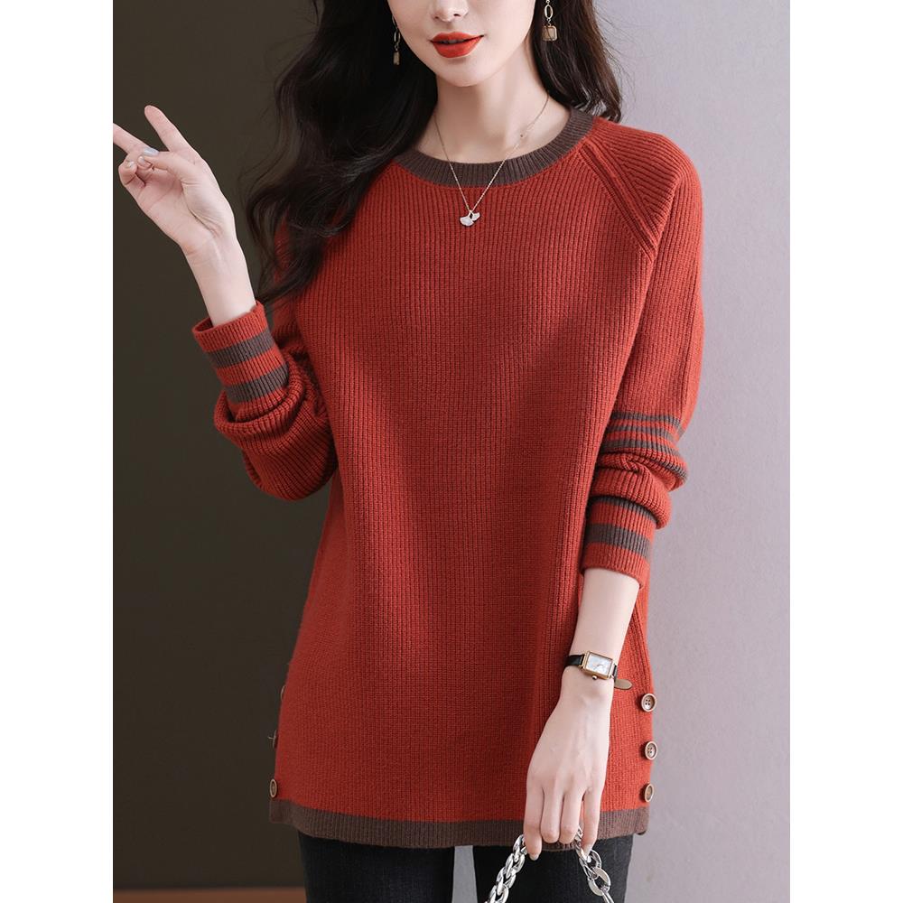 胖妈妈秋冬中长款针织羊毛衫加肥大码开叉毛衣女宽松洋气打底上衣