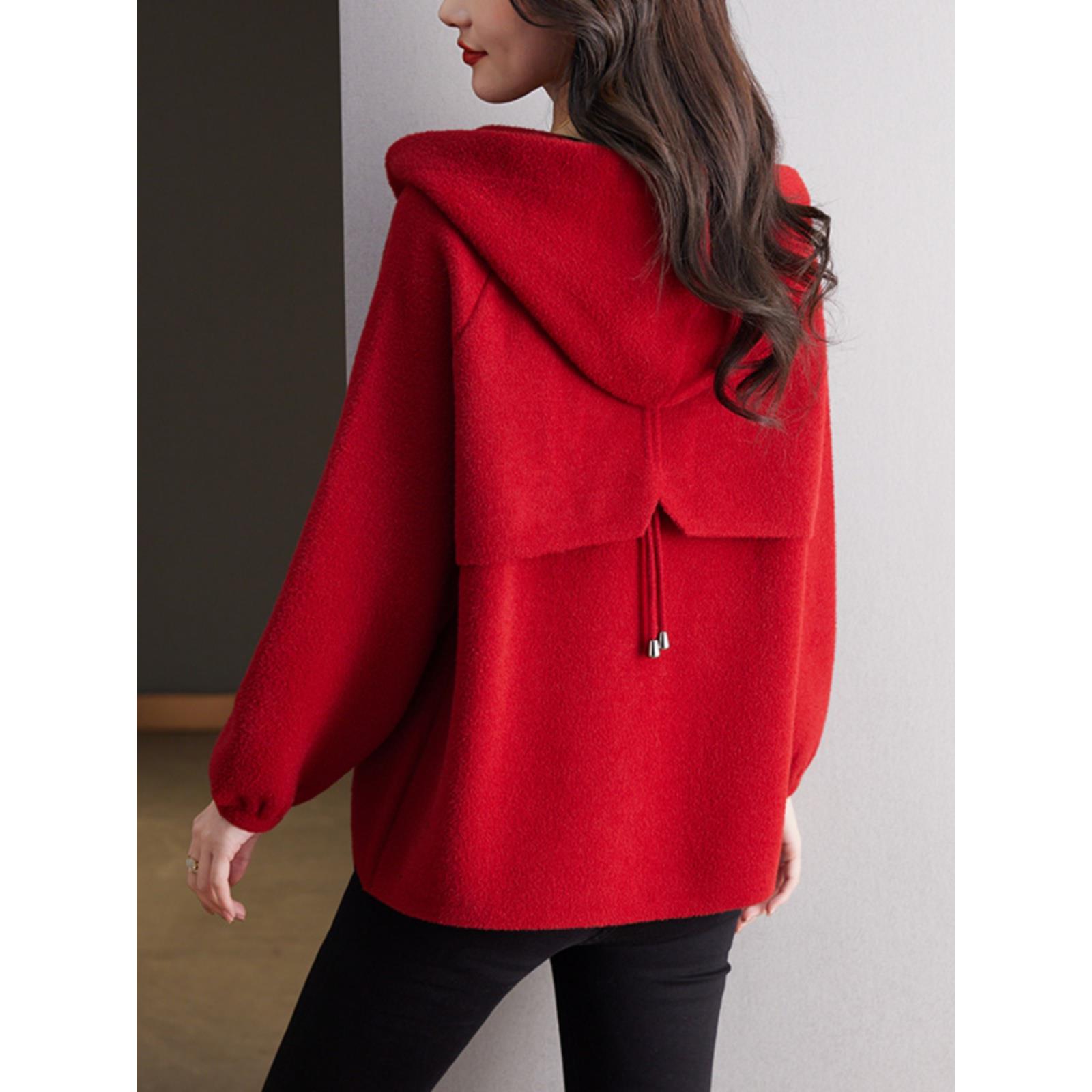 女式红色短外套2025早秋新款春秋季热款中年妈妈秋冬时尚上衣