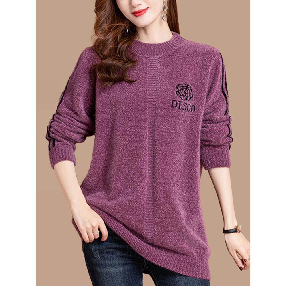 雪尼尔秋冬加厚中长款针织羊毛打底衫加大码胖女人宽松外穿妈妈装