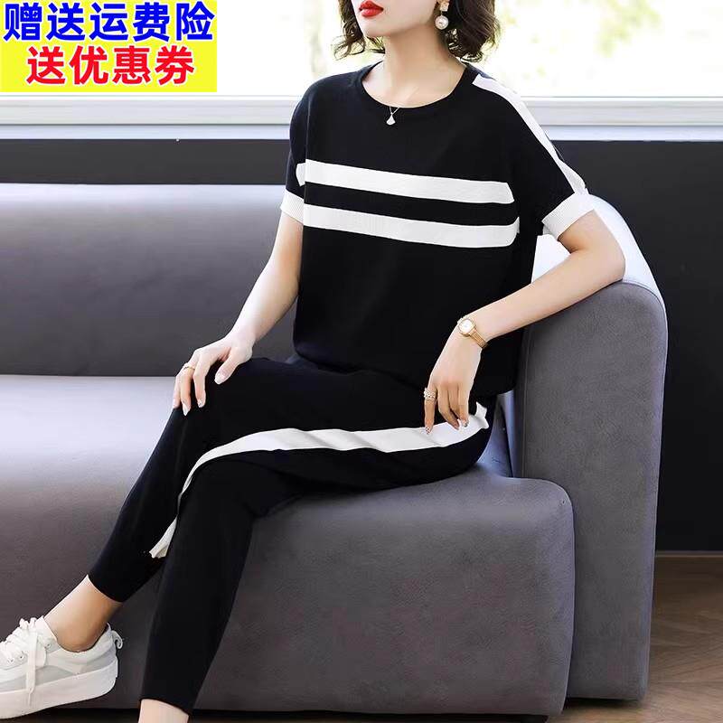母亲节妈妈夏装运动休闲套装中年妇女短袖t恤中老年人减龄两件套