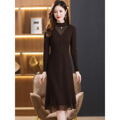 蕾丝针织连衣裙女士中长款秋冬2025新款配大衣内搭妈妈毛衣打底裙