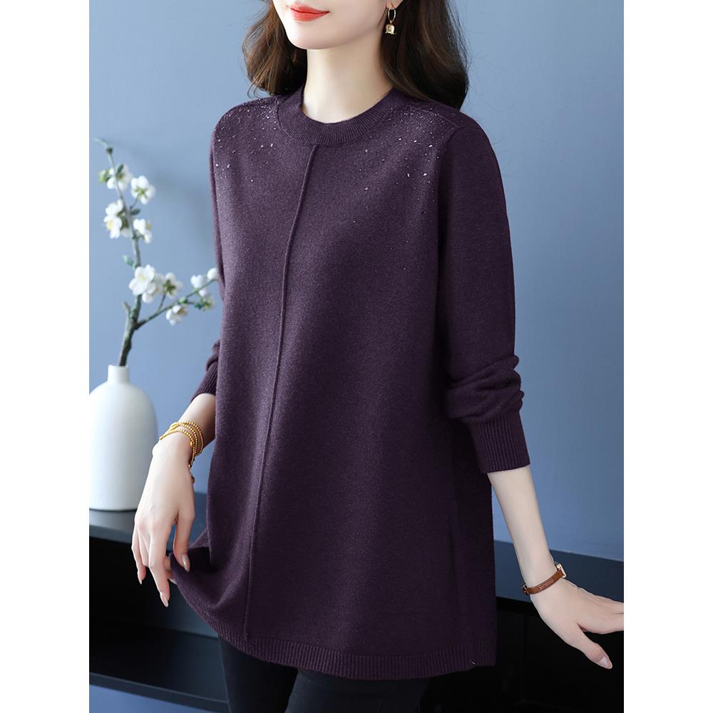 2025秋冬季新款中年妈妈装中长款羊毛衫打底衫宽松显瘦百搭毛衣女