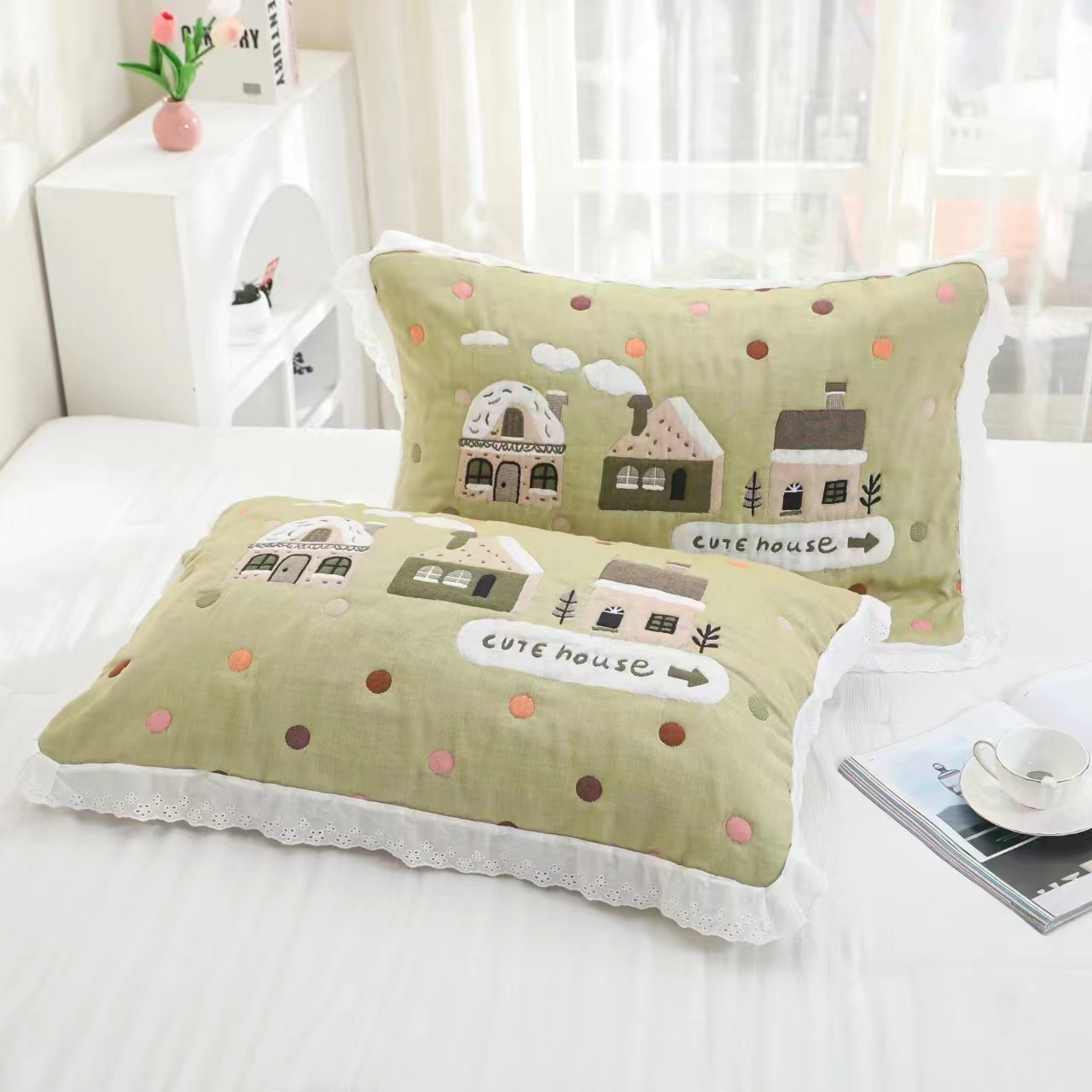 一對裝純棉加厚枕巾吸汗枕頭巾