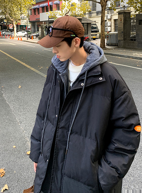 棉衣男冬季新款港风外套棉袄潮牌加厚连帽棉服宽松面包服男士臂章