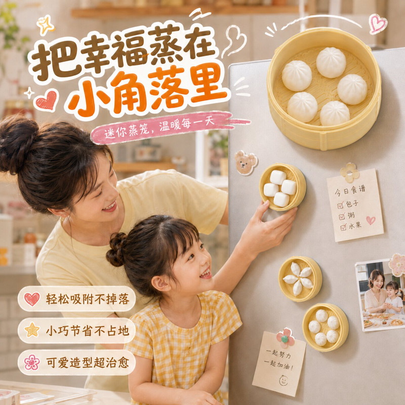 磁吸迷你小笼冰箱贴饺子包子馒头