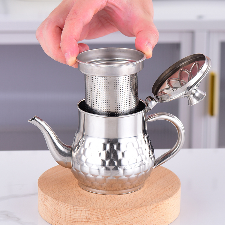 不锈钢泡茶壶餐厅饭店茶水壶家用小茶壶带过滤茶叶网单壶
