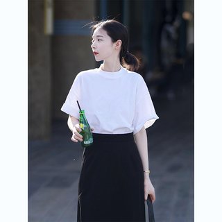 韩版宽松正肩短袖白色t恤女夏季打底衫纯棉薄款半袖上衣休闲体恤