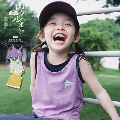 女童假两件背心2026夏季新款山系户外运动儿童精梳棉无袖背心上衣