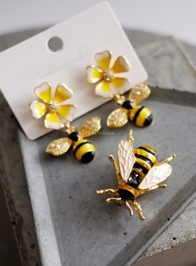 晶莹糖壳感惊艳牛货甜美明黄色耳钉胸针欧美夸张气场配连衣裙衬衫