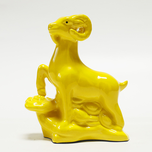 唐三彩陶瓷羊摆件生肖羊黄羊客厅家居玄关办公室装饰品摆设
