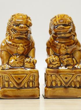 唐三彩陶瓷狮子一对摆件家居客厅玄关摆设室内室外装饰品