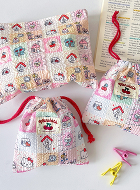 猫咪小房子ins可爱棉布化妆包发泡收纳袋便携洗漱包外出杂物小包