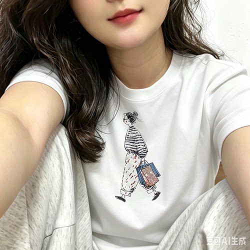 重工烫钻字母短袖T恤女夏2025新款正肩圆领通勤上衣胖MM大码装