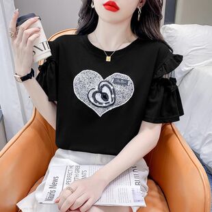 短袖t恤女夏季2026年新款漂亮荷叶边设计感小众露肩上衣夏天女款