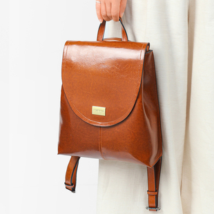 欧美时尚 复古油蜡牛皮手提包女士多功能双肩包2025新款 真皮女背包