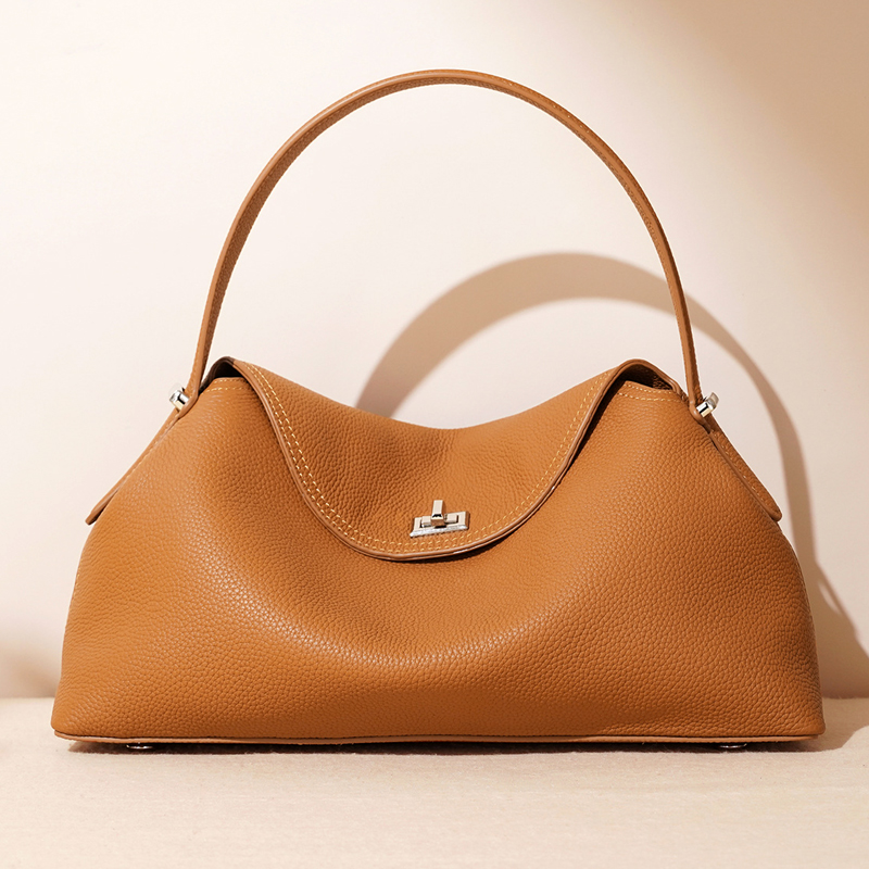 头层牛皮饺子包单肩斜跨包