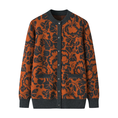 秋冬大码妈妈装口袋厚羊绒衫外套